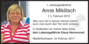 Traueranzeige von Anne Miklitsch von Siegener Zeitung