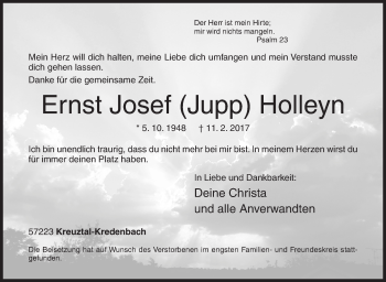 Traueranzeige von Ernst Josef Holleyn von Siegener Zeitung