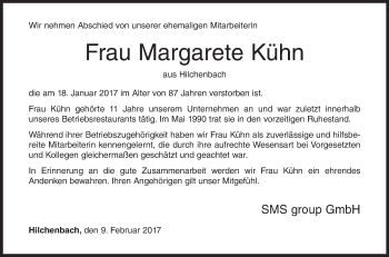 Traueranzeige von Margarete Kühn von Siegener Zeitung
