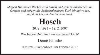 Traueranzeige von Hosch  von Siegener Zeitung