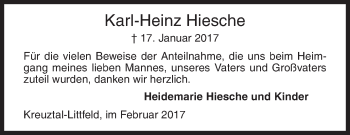 Traueranzeige von Karl-Heinz Hiesche von Siegener Zeitung