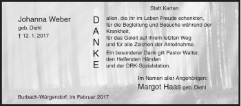 Traueranzeige von Johanna Weber von Siegener Zeitung