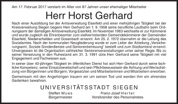 Traueranzeige von Horst Gerhard von Siegener Zeitung