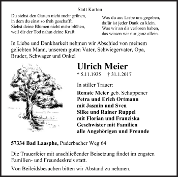 Traueranzeige von Ulrich Meier von Siegener Zeitung