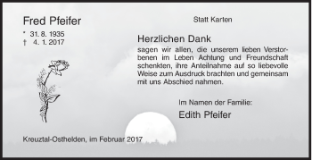 Traueranzeige von Fred Pfeifer von Siegener Zeitung