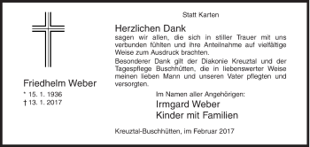 Traueranzeige von Friedhelm Weber von Siegener Zeitung