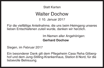 Traueranzeige von Walter Dochow von Siegener Zeitung