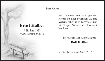 Traueranzeige von Ernst Haßler von Siegener Zeitung