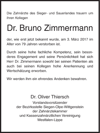 Traueranzeige von Bruno Zimmermann von Siegener Zeitung