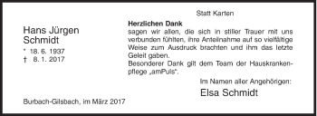Traueranzeige von Hans Jürgen Schmidt von Siegener Zeitung