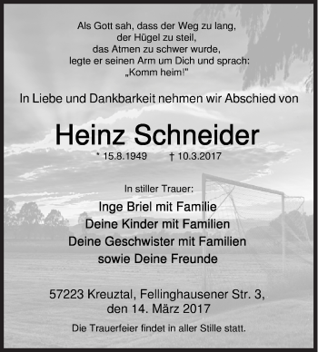 Traueranzeige von Heinz Schneider von Siegener Zeitung