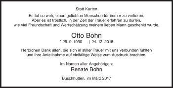 Traueranzeige von Otto Bohn von Siegener Zeitung