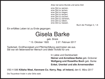 Traueranzeige von Gisela Barke von Siegener Zeitung