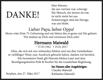 Traueranzeige von Hermann Maiwald von Siegener Zeitung