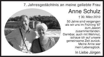 Traueranzeige von Anne Schulz von Siegener Zeitung