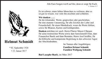 Traueranzeige von Helmut Schmidt von Siegener Zeitung