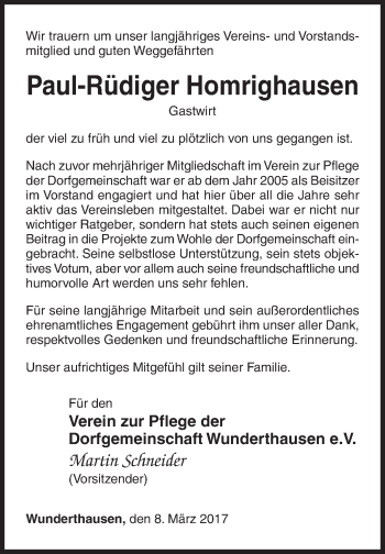Traueranzeige von Paul-Rüdiger Homrighausen von Siegener Zeitung