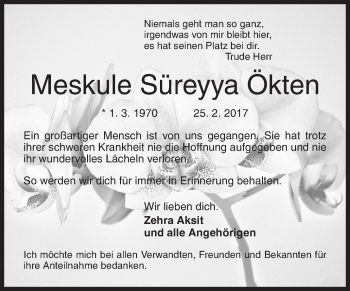 Traueranzeige von Meskule Süreyya Ökten von Siegener Zeitung