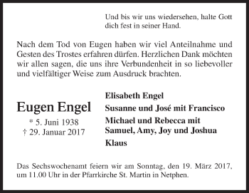Traueranzeige von Eugen Engel von Siegener Zeitung