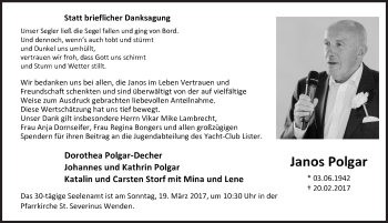 Traueranzeige von Janos Polgar von Siegener Zeitung