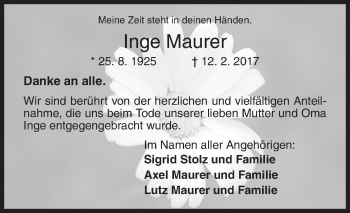 Traueranzeige von Inge Maurer von Siegener Zeitung