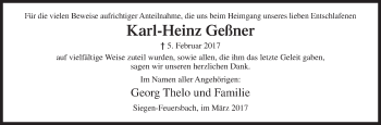 Traueranzeige von Karl-Heinz Geßner von Siegener Zeitung