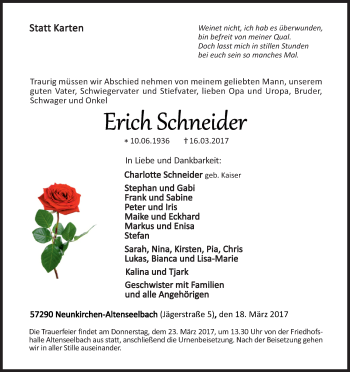 Traueranzeige von Erich Schneider von Siegener Zeitung