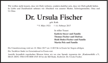 Traueranzeige von Ursula Fischer von Siegener Zeitung