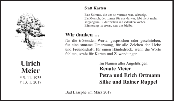 Traueranzeige von Ulrich Meier von Siegener Zeitung