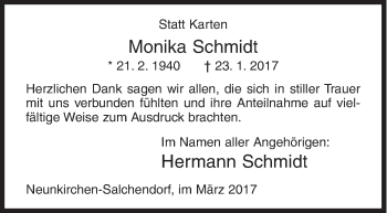 Traueranzeige von Monika Schmidt von Siegener Zeitung