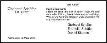 Traueranzeige von Charlotte Schäfer von Siegener Zeitung