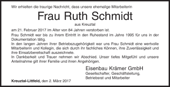 Traueranzeige von Ruth Schmidt von Siegener Zeitung