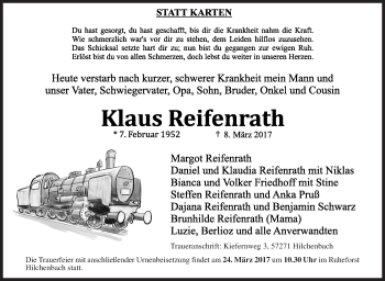 Traueranzeige von Klaus Reifenrath von Siegener Zeitung