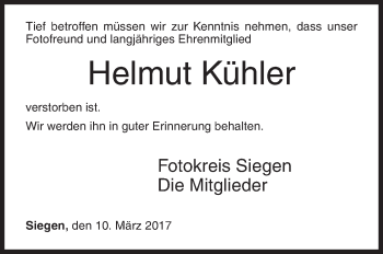 Traueranzeige von Helmut Kühler von Siegener Zeitung