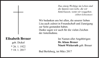 Traueranzeige von Elisabeth Breuer von Siegener Zeitung