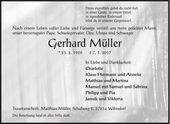 Traueranzeige von Gerhard Müller von Siegener Zeitung