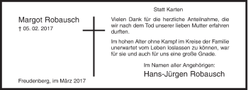 Traueranzeige von Margot Robausch von Siegener Zeitung