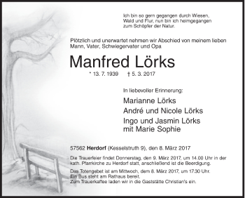 Traueranzeige von Manfred Lörks von Siegener Zeitung