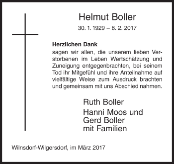 Traueranzeige von Helmut Boller von Siegener Zeitung