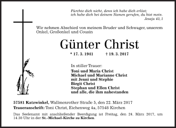 Traueranzeige von Günter Christ von Siegener Zeitung