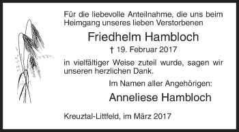 Traueranzeige von Friedhelm Hambloch von Siegener Zeitung