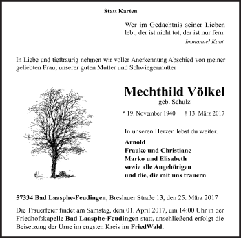 Traueranzeige von Mechthild Völkel von Siegener Zeitung