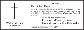 Traueranzeige von Walter Münker von Siegener Zeitung