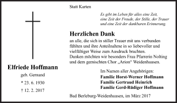 Traueranzeige von Elfriede Hoffmann von Siegener Zeitung