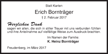 Traueranzeige von Erich Bornträger von Siegener Zeitung
