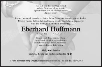 Traueranzeige von Eberhard Hoffmann von Siegener Zeitung