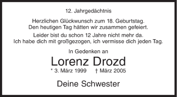 Traueranzeige von Lorenz Drozd von Siegener Zeitung