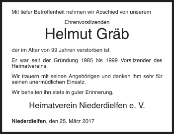 Traueranzeige von Helmut Gräb von Siegener Zeitung