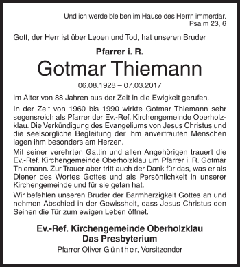Traueranzeige von Gotmar Thiemann von Siegener Zeitung