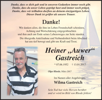 Traueranzeige von Heiner  Gastreich von Siegener Zeitung